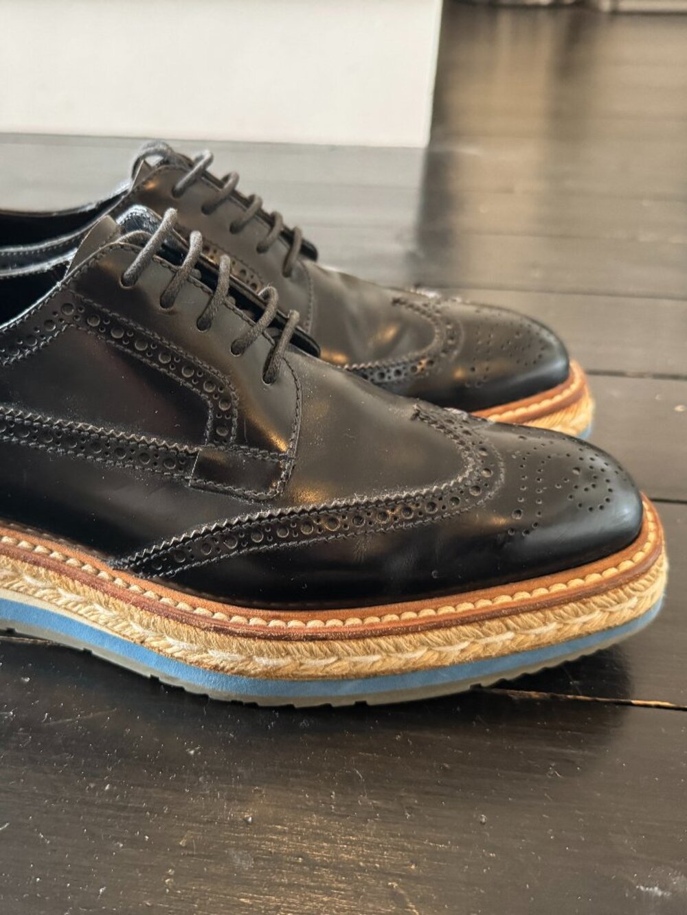 Prada Women's Black Leather Brogue Platform Oxford Shoes US Size 9 / 40 - Picture 2 of 5